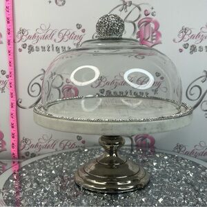 Glass Dome Cake Stand with Crystal Accent